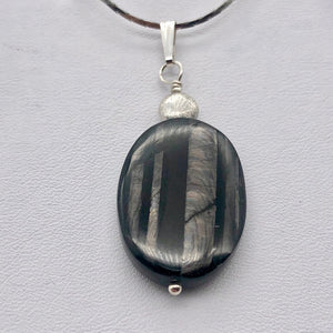 Hypersthene Sterling Silver Pendant |1 3/4 inch long | Silver-black | Oval | - PremiumBead Alternate Image 6