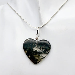 Limbcast Agate Agate Valentine Heart Silver Pendant | 30x26x2mm | Moss Green | - PremiumBead Alternate Image 2