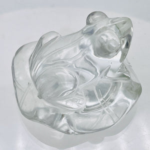 Quartz Frog on Lilly Pad Carving | 30x45x45mm | Clear | 1 Figurine |