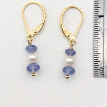 Load image into Gallery viewer, 14K Gold Filled Tanzanite and Fresh Water Pearl Earrings | 1 1/4 Inch Long |
