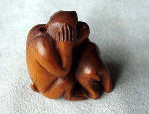 No Evil Carved & Signed Boxwood Monkey Ojime/Netsuke Bead - PremiumBead Alternate Image 3