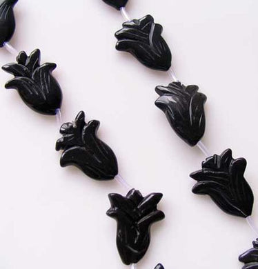 Hand Carved Black Obsidian Flower Bead Strand 110192 - PremiumBead Primary Image 1