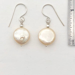 Natural Peach Coin FW Pearl Drop/Dangle Earrings | 1 1/4" Long | Peach |