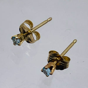 Blue Zircon 14K Gold Earrings Stud Round | 2mm | Blue | 1 Pair |