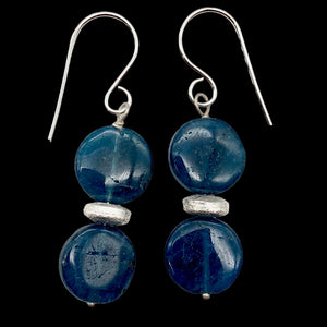 Dazzle Blue Apatite 10mm Coin Sterling Silver Earrings | 1 1/2 Inch Drop |