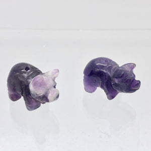 2 Purple Piggies Hand Carved Amethyst Pig Beads | 22x13x11mm | Purple - PremiumBead Primary Image 1