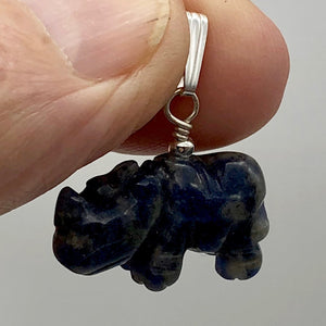 Sodalite Rhinoceros Pendant Necklace|Semi Precious Stone Jewelry|Silver Pendant - PremiumBead Alternate Image 5