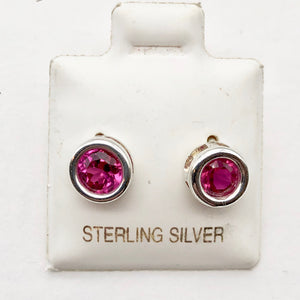 July Birthstone! Round 5mm Created Red Ruby & 925 Sterling Silver Stud Earrings - PremiumBead Alternate Image 5