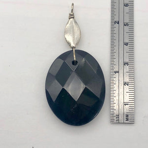 Onyx Faceted Sterling Silver Oval Pendant | 2" Long | Black |