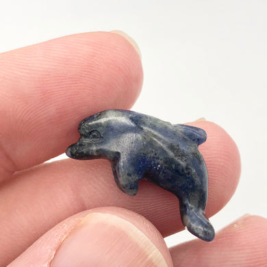 Unique Carved Sodalite Jumping Dolphin Figurine | 25x14x7.5mm | Blue White - PremiumBead Primary Image 1