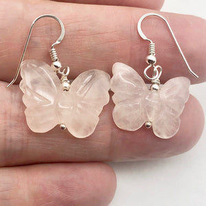 Flutter Rose Quartz Butterfly Sterling Silver Earrings | 1 1/4 inch long | - PremiumBead Alternate Image 2