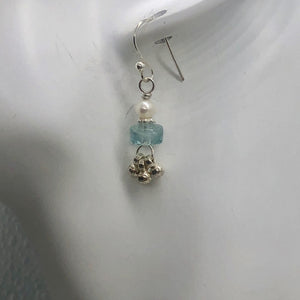 Aquamarine Pearl Drop Earrings | 1 1/4" Long | Blue White | 1 Pair |