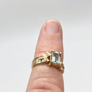 Natural Aquamarine & Diamond Solid 10Kt Yellow Gold Art Deco Ring Size 6 9982G - PremiumBead Alternate Image 9