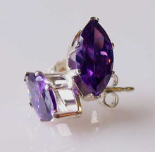 Load image into Gallery viewer, February! 10x5mm Created Amethyst Silver Earrings 10148B - PremiumBead Primary Image 1
