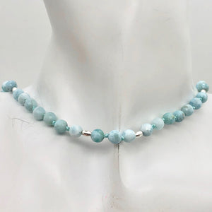 Larimar Faceted Round Bead Sterling Silver Necklace | 21" Long | Blue |