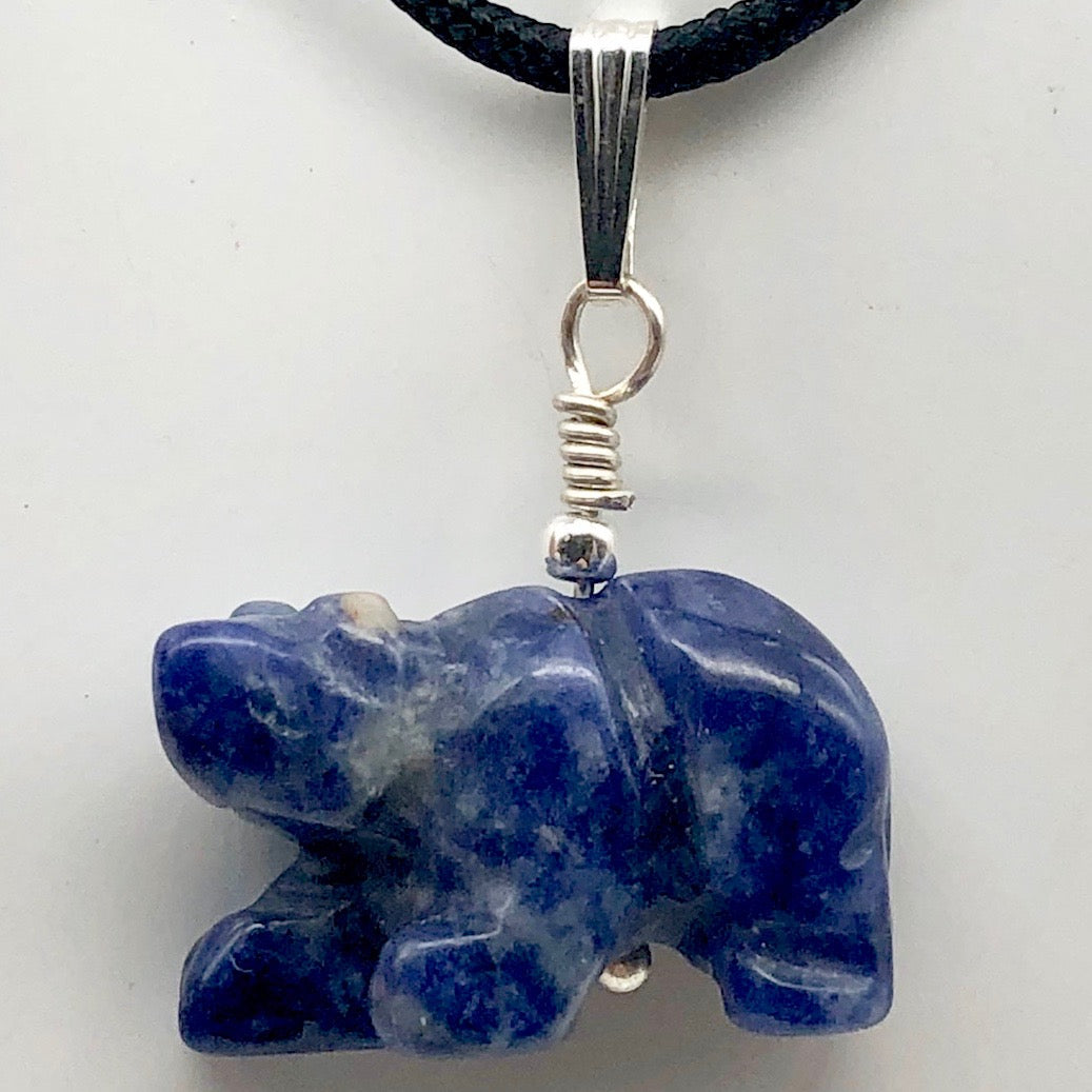 Roar! Hand Carved Natural Sodalite Bear Sterling Silver Pendant - PremiumBead Primary Image 1