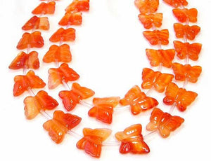2 Fluttering Carved Carnelian Butterfly Beads | 15x19x5mm-19x21x5mm | Orange - PremiumBead Primary Image 1