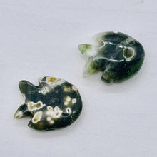 Load image into Gallery viewer, 2 Hand Carved Ocean Jasper Fish Beads | 24x20x5mm-17x18x7mm | Green and Grey
