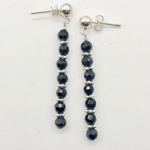 Onyx Sterling Silver Post Dangle Earrings | 2" Long | Black | 1 Pair |