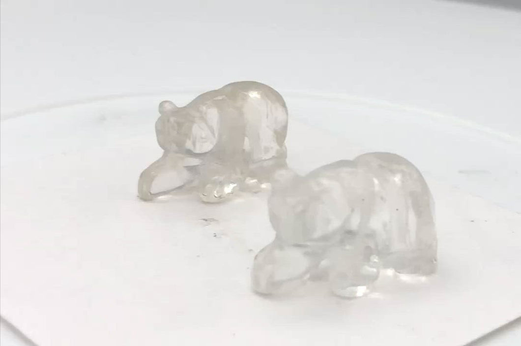 2 Hand Carved Natural Quartz Bear Beads | 20x13x9.5mm | Clear