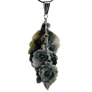 Ocean Jasper Leaf Sterling Silver Drop/Dangle Pendant | 3" Long | Green/White |