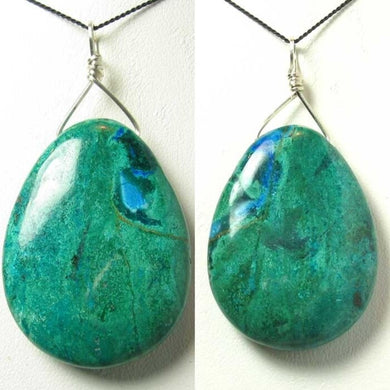 100.5cts! USA Natural Chyrsocolla Pear Pendant in Sterling Silver 507065A - PremiumBead Primary Image 1