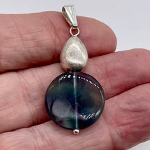 Load image into Gallery viewer, Fluorite Sterling Silver Striped Coin | 1 3/4&quot; Long | Blue/Purple | 1 Pendant |
