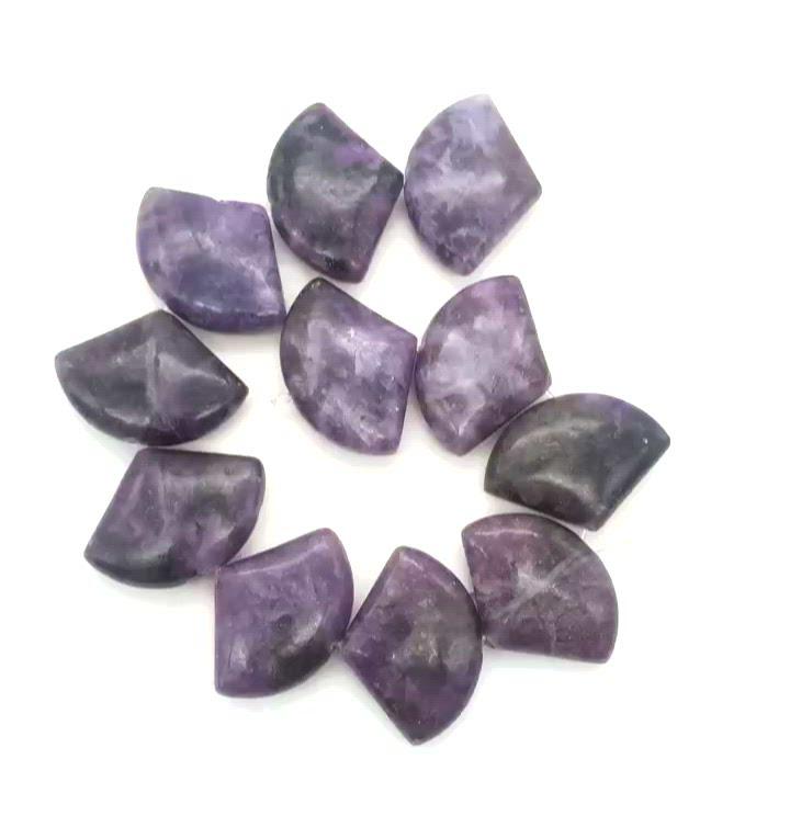 Natural Lepidolite Fan Bead Half-Strand | 25x18x6mm | Purple | Fan | 11 beads |