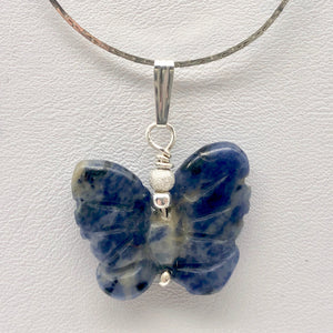 Semi Precious Stone Jewelry Flying Butterfly Pendant Necklace of Sodalite/Silver - PremiumBead Alternate Image 8