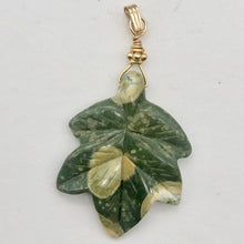 Load image into Gallery viewer, Ryolite RainForest Jasper Leaf 14K Gold Filled| 1.75 |Green/White/Gold|1 Pendant
