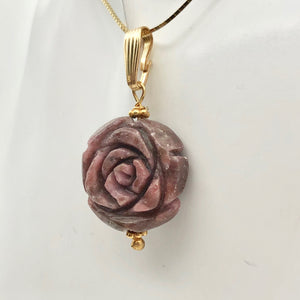 Pretty in Pink! Rhodonite Rose and 14K Gold FilledPendant | 20mm | 1.5" Long - PremiumBead Primary Image 1