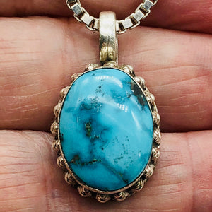 Turquoise Sterling Silver Native Oval Pendant | 1 1/4" Long | Blue/Silver |