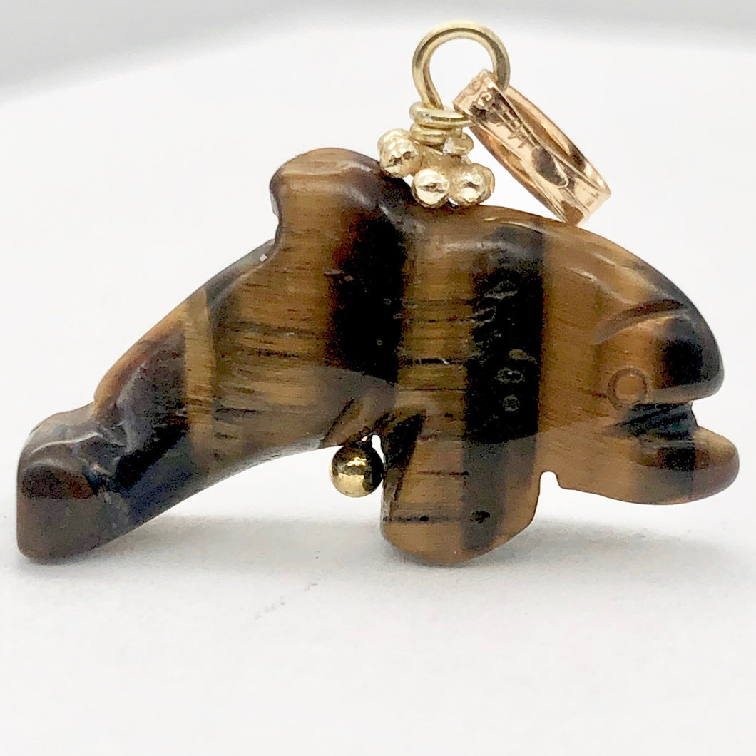 Tiger Eye Dolphin Pendant Necklace | Semi Precious Stone Jewelry | 14kgf Pendant - PremiumBead Primary Image 1
