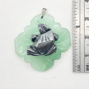 Ribbit Hematite Frog On Aventurine Lily pad Pendant | 28x28.5x11mm |