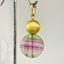 Load image into Gallery viewer, Fluorite 14K Gold Filled Striped Coin | 1 3/4&quot; Long | Purple/Green | 1 Pendant |
