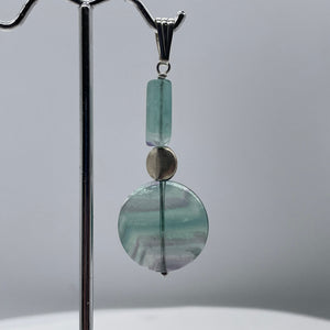 Fluorite Sterling Silver Striped Dangle Pendant | 2" Long | Blue/Purple | 1 |