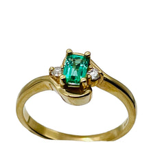 Load image into Gallery viewer, Emerald &amp; White Diamonds Solid 14Kt Yellow Gold Solitaire Ring Size 6 3/4 9982Be
