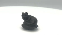 Load and play video in Gallery viewer, Carved Teak Kitty Cat On Clam Shell Ojime Netsuke Bead | 19x19x23mm | Brown
