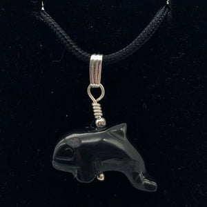 Happy Obsidian Orca Whale and Sterling Silver Pendant | 1.06" Long | 509301ORS - PremiumBead Alternate Image 3