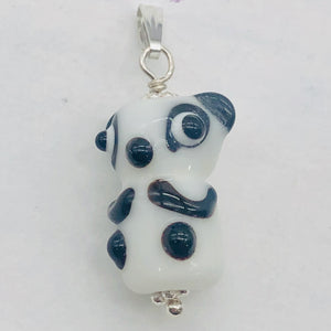 Lampwork Glass Sterling Silver Panda Pendant | 1 1/4" Long | White/Black | 1 |