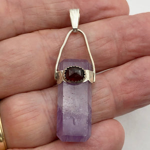 Amethyst and Garnet Sterling Silver Drop Pendant | 2" Long | Purple/Red |