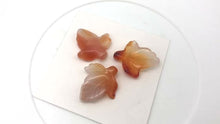 Load and play video in Gallery viewer, Chalcedony Mandarin Leaf Beads| 26x21x5mm to 27x23x5mm | Orange | Leaf | 3 bds |
