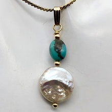Load image into Gallery viewer, Natural Turquoise &amp; Drop FW Pearl 14Kgf Pendant | 1 3/8&quot; long | - PremiumBead Alternate Image 4
