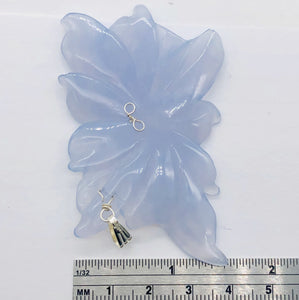 Hand Carved Blue Chalcedony Flower Sterling Silver Pendant! | 2 1/2" Long |