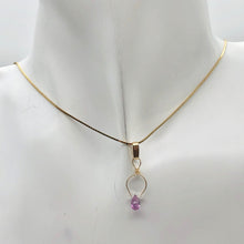 Load image into Gallery viewer, Designer Pink Sapphire with White Sapphire side stones 14Kgf Wirewrap Pendant - PremiumBead Alternate Image 7
