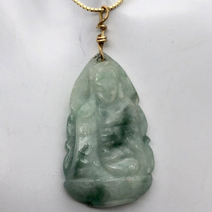 Precious Stone Jewelry Carved Quan Yin Pendant in Green White Jade and Gold - PremiumBead Alternate Image 4