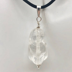 Hand Carved Quartz Female Laughing Buddha Pendant with Silver Findings | 1 3/4" - PremiumBead Alternate Image 7