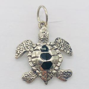 Turtle in Sterling Silver with Onyx Accent Pendant | 1 1/4" Long | Silver |