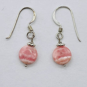 Rhodochrosite Sterling Silver Drop Earrings | 3/4" Long | Pink | 1 Pair |