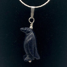 Load image into Gallery viewer, Blue Gold Stone Hand Carved Penguin &amp; Silver Pendant| 1 3/8&quot; Long| Blue Spark | - PremiumBead Alternate Image 2
